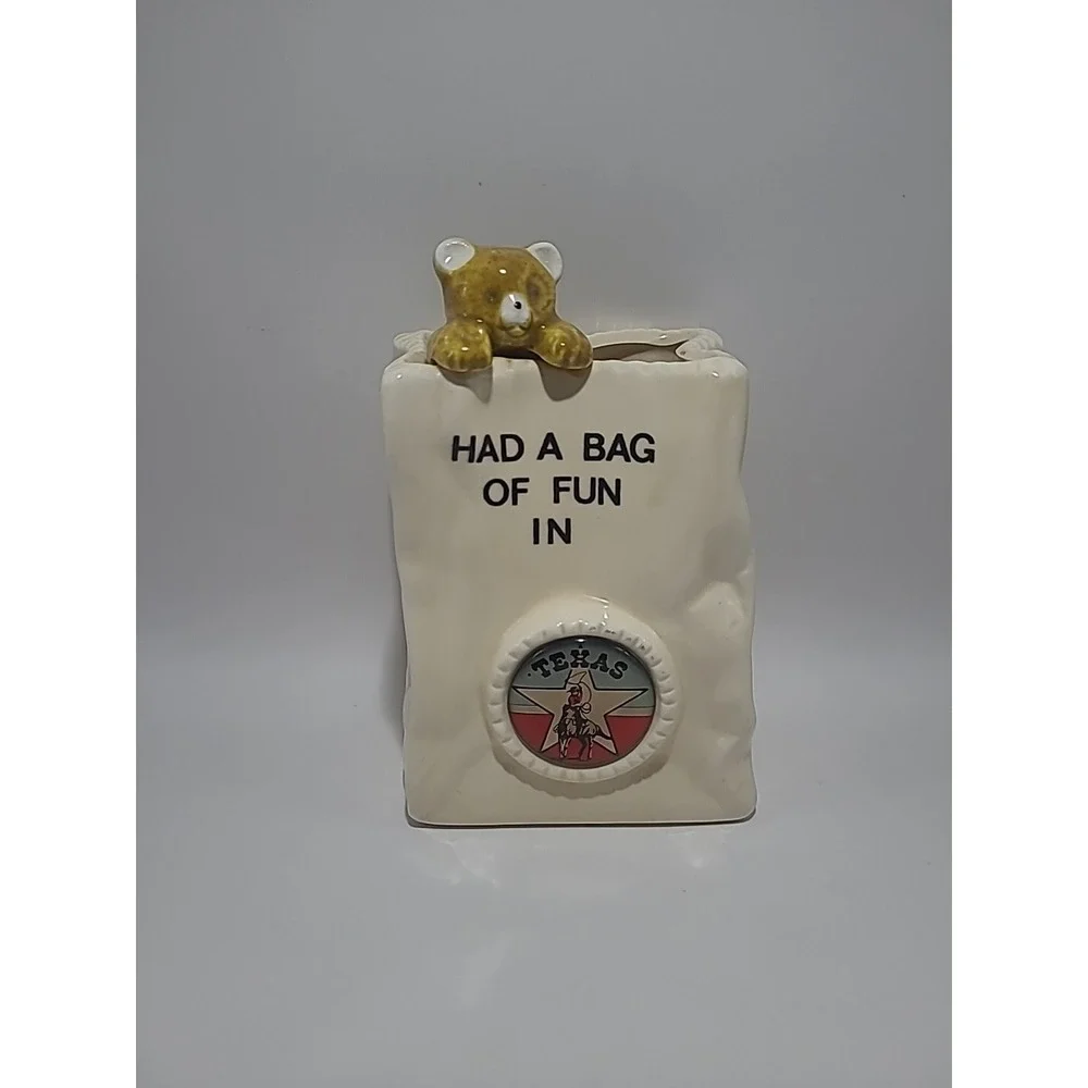 Vintage Ceramic‎ Pen Holder Teddy Bear Texas Souvenir